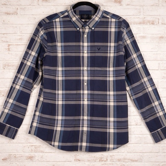 American Eagle Outfitters Other - American Eagle Navy Plaid Men's Classic  Fit‎  Button Down Shirt XXL